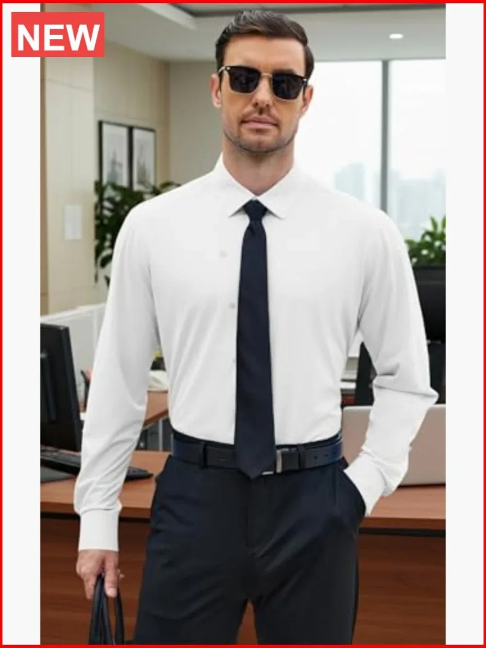 Men's Cotton Blend Button Down Dress Shirt Wrinkle Free Regular Fit Long Sleeve - Picture 2 of 7